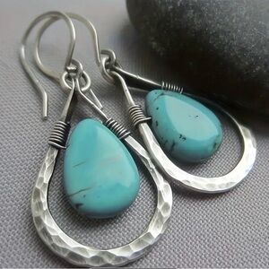 Faux Turquoise and Silver Teardrop Earrings